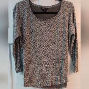 Lucky Brand Tan and Chocolate Paisley top with 3/4 length sleeves